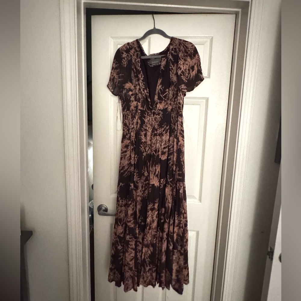 Anthropologie Black and Pink Maxi Dress